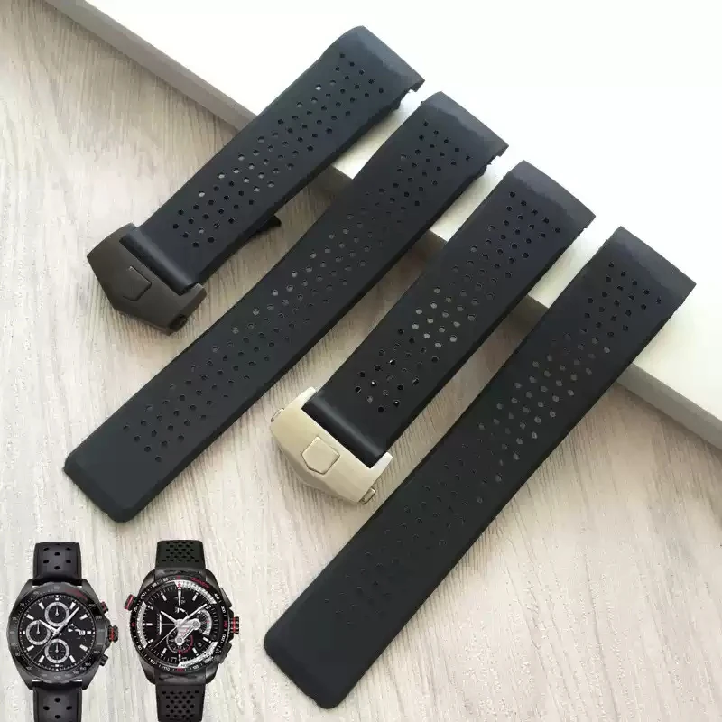 Natural Rubber Watchband For TAG HEUER GRAND CARRERA wristband Waterproof Sport Strap Soft Silicone Watch Bracelet 22mm 24mm
