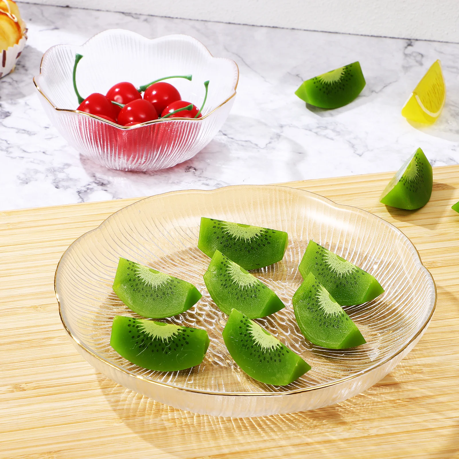 

Transparent Glass Bowl Plate Set Gold Rim Small Dessert Salad Fruit Dish Kitchen Dinnerware Clear Bowl and Plate Set