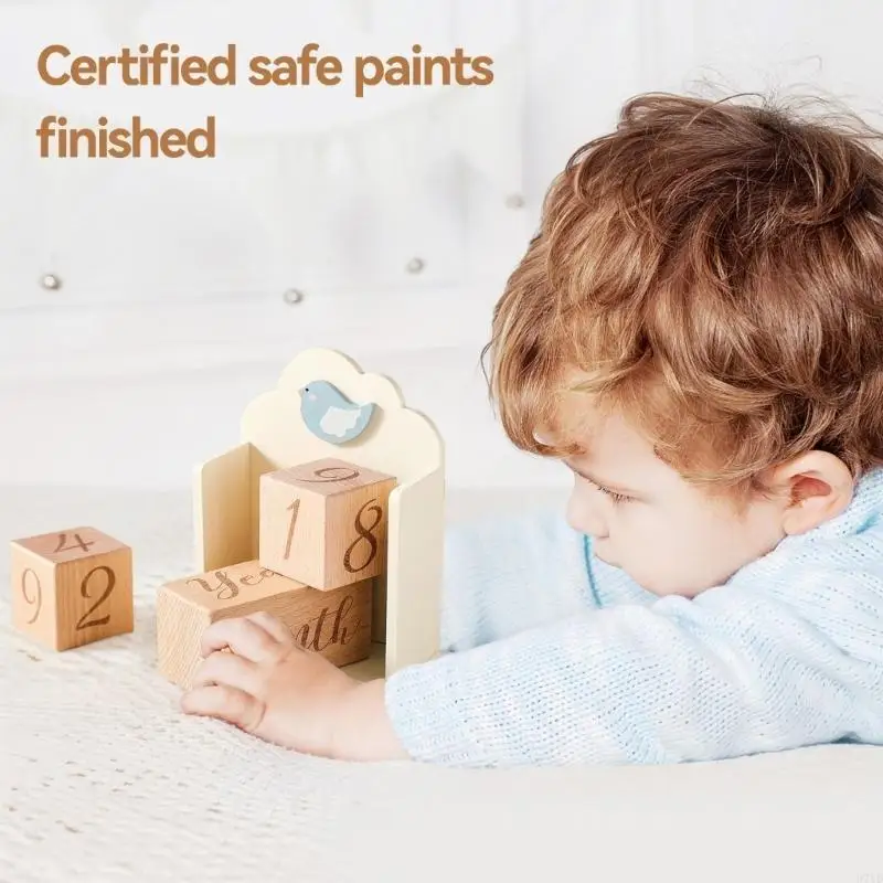 D7YD 4 قطعة/المجموعة/مجموعة الطفل الشهري سجل النمو معالم كتل الصور الزخرفية تذكارية الخشب التصوير الدعائم هدية