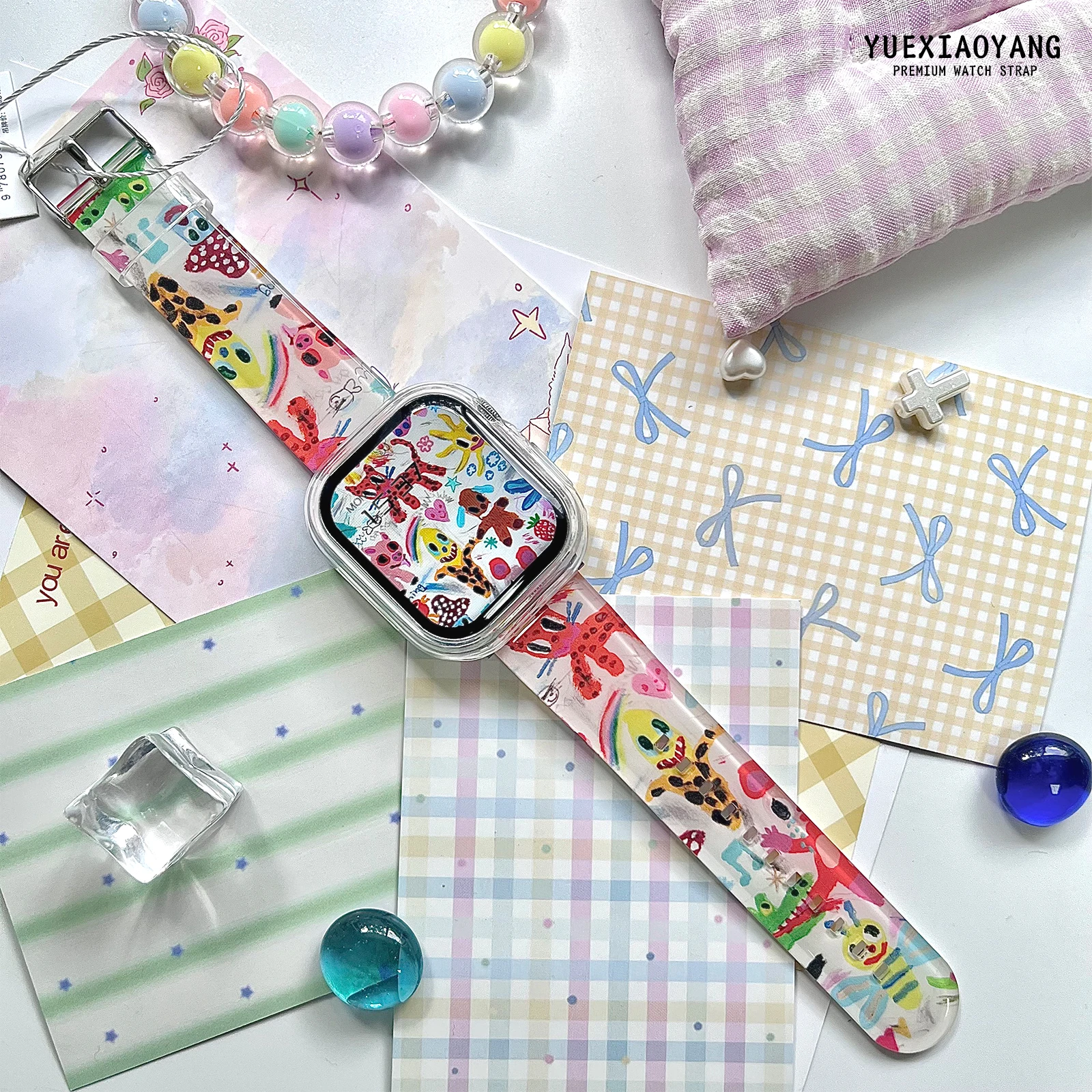 Correa de reloj transparente con pintura al óleo para Apple Watch 11 10 9 8 7, pulsera reemplazable para iWatch 42mm 41mm 38mm