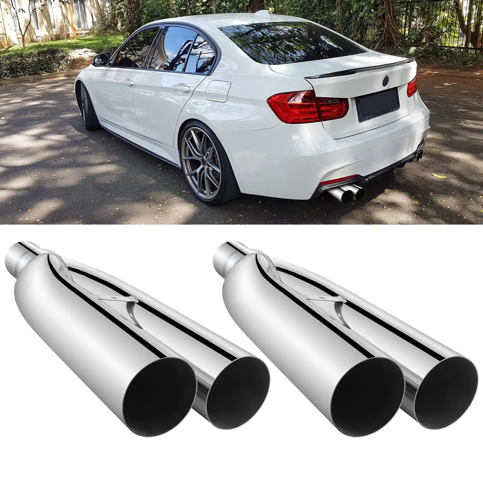 

2.5 Inch Inlet 3 Inch Outlet 19 Inch Dual Exhaust Tip Polished Stainless Steel Universal Tailpipe For Sedan