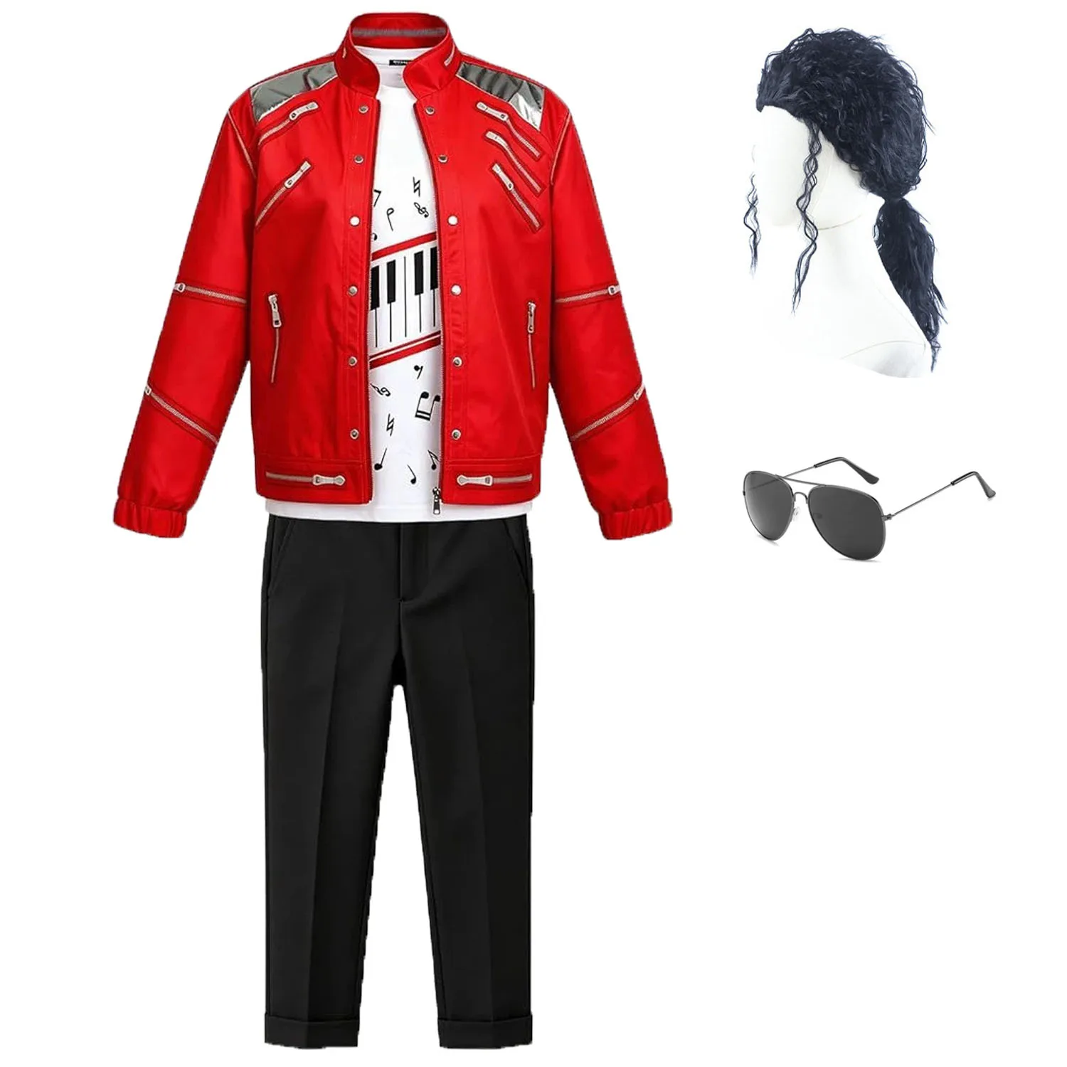 Red Boys' Clothing Michael Jackson Long Sleeved Pants Set Children's Michael MJ Dance Costume