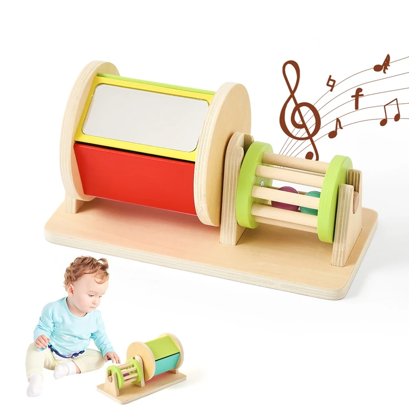 Montessori Baby Wooden Toys Macaroon Color Spinning Music Drum Permanent Box Color Shape Sorting Matching Baby Rattle Toys Gifts