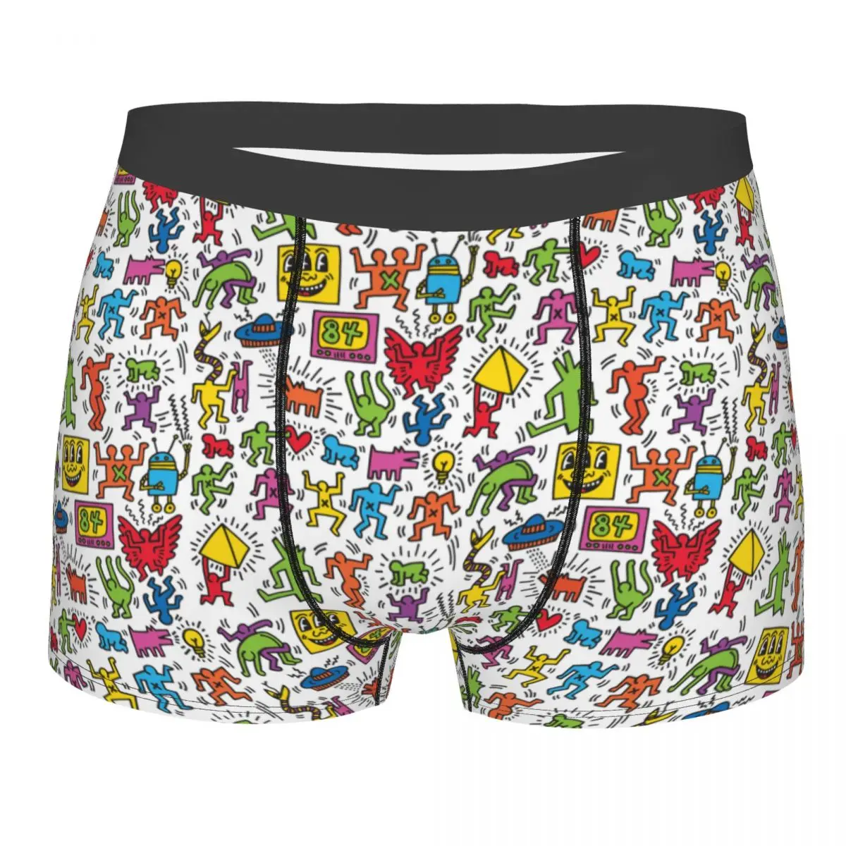 Custom Male Kaleidoscope Colors Three Eyed Face Haring Dance Underwear Boxer Briefs Breathable Shorts Panties Underpants