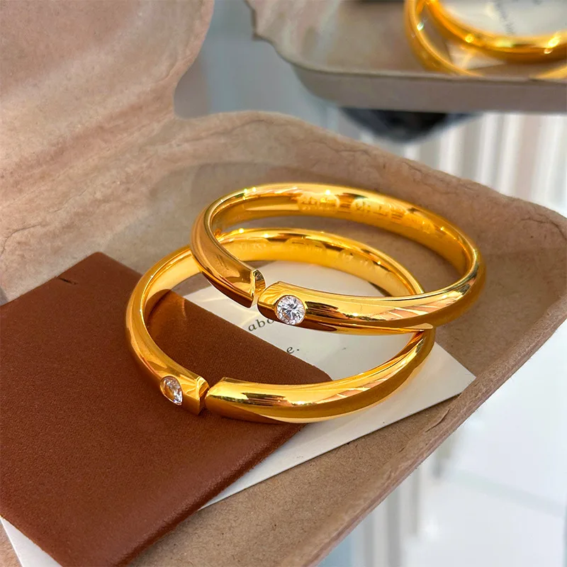 Luxury 9999 24K Real Gold Glossy Dot Diamond Loach Back Auspicious Bracelet Plain Circle Opening Laser Fortune Peace Women