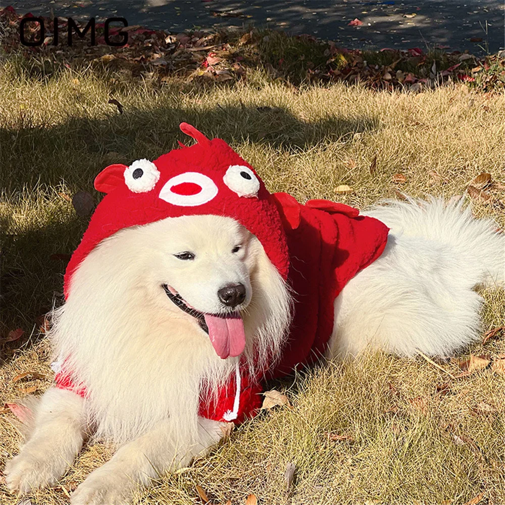 OIMG Autumn Winter Medium Large Dogs Clothes Thickened Warm Pet Hoodie Golden Retriever Husky Hooded Sweater Tiger Panda Fox Koi