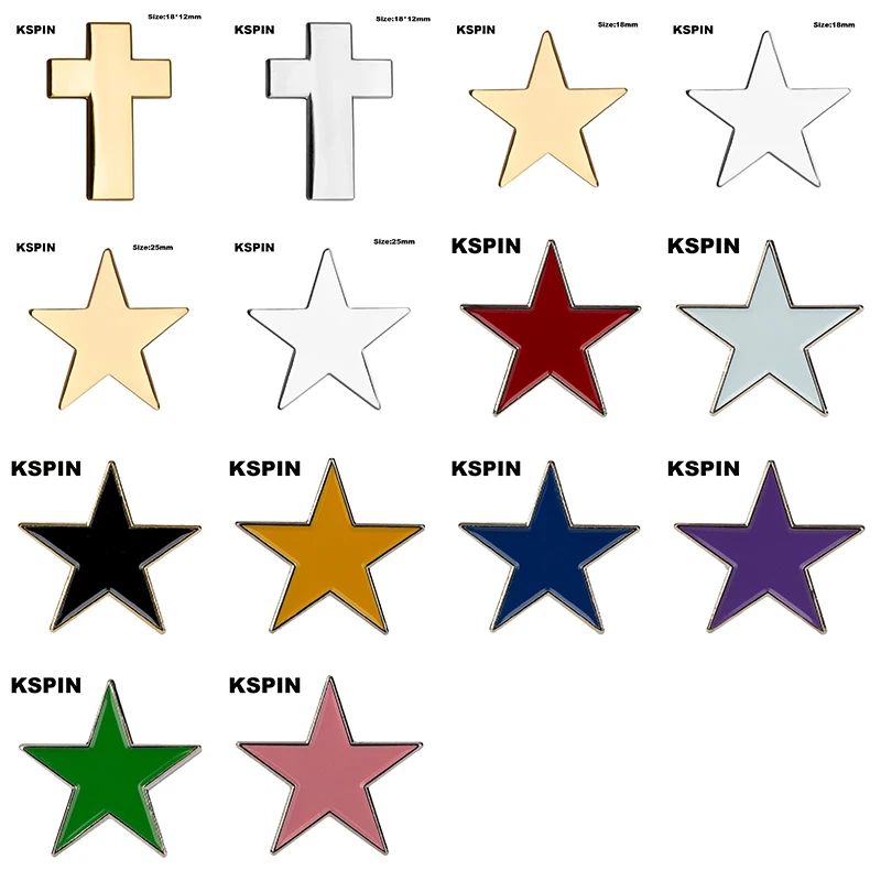 Metal Badge Lapel Pin Pins Brooch Cross Golden Star Red White Black Yellow  Blue Purple Green Pink