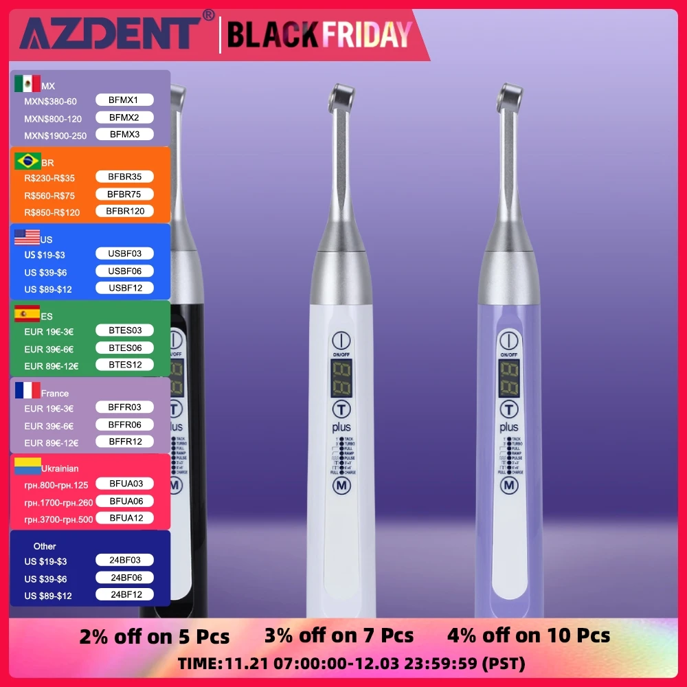 AZDENT Dental Wireless LED Plus 105° Cure Light Lamp 1 Second Curing High Power Wide Spectrum 2500 mw/cmﾲ Dentist Instrument