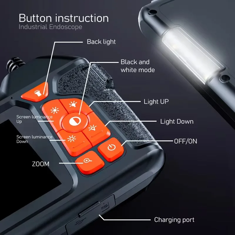 Imagem -03 - Câmera Impermeável Endoscópio hd Ip67 Impermeável Endoscópio com Luzes Led Ajustáveis Sewer e Inspeção do Carro 43 em Lcd 1080p 55 Milímetros