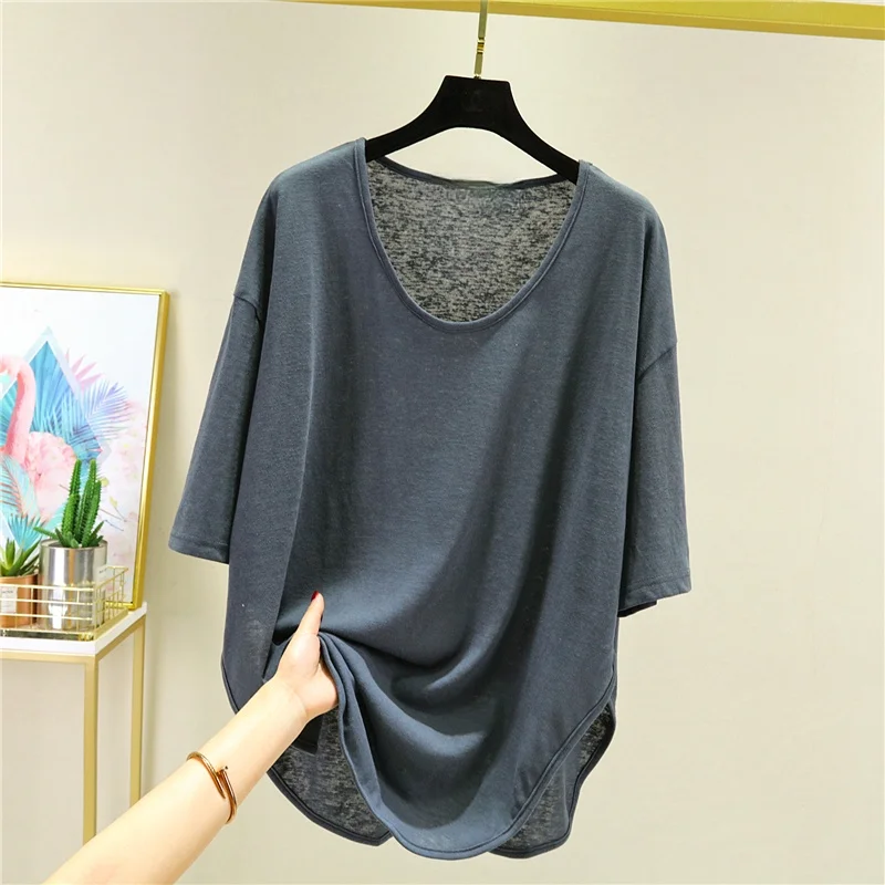 

Loose Cotton linen Women T-Shirts Summer Vintage 2024 O-Neck Solid O-Neck Half Sleeved Casual Female Pulls Outwear Tops Tees