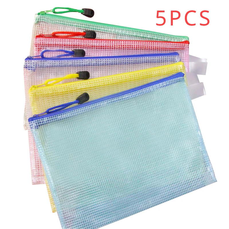 

1/5pcs Mesh Zipper Bag Jigsaw Bag Zipper Bag for organizing Classroom organization Plastic Zipper Bag,5 colors,A4 size