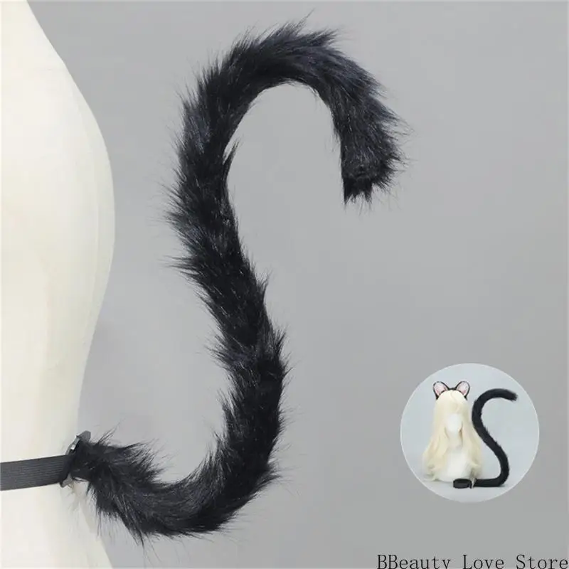 Orelhas mouse e cauda na orelha peluda da cabeça com trajes cosplay Halloween cauda