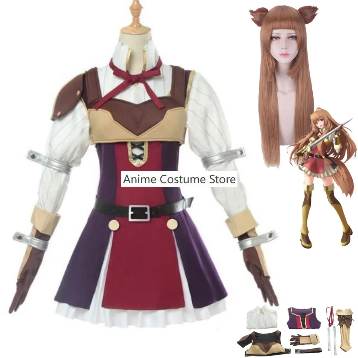 Anime The Rising of The Shield Hero Raphtaria Cosplay Costume Tate No Yuusha Wig Combat Uniform Full Set Woman Kawaii Halloween