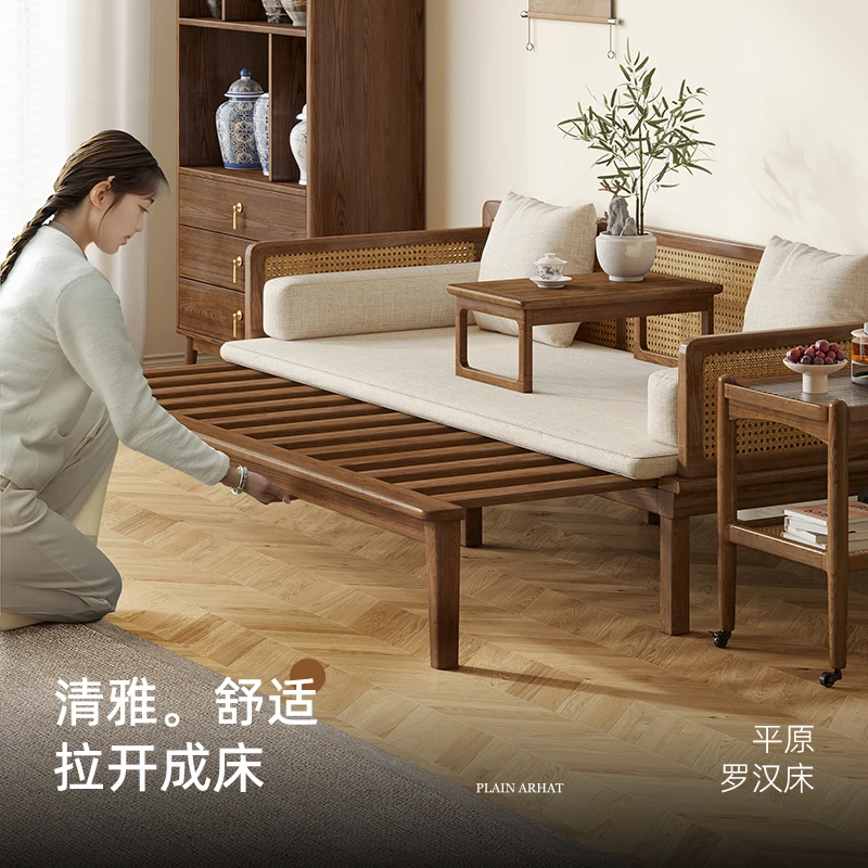 

Solid wood Arhat bed push-pull bed combination small apartment