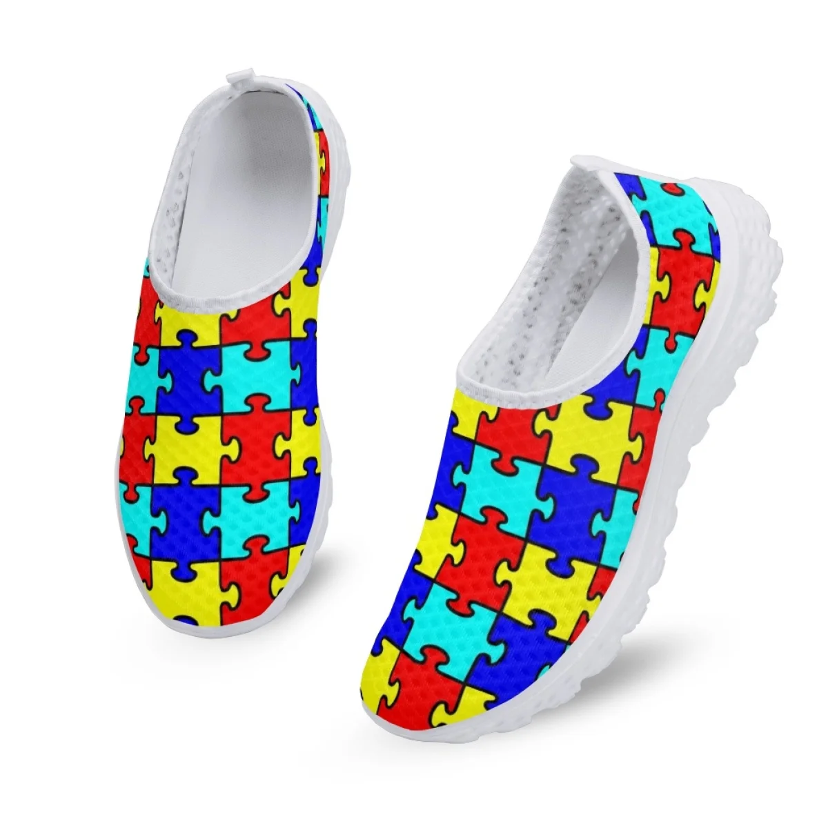 Autism Awareness Printed Women Shoes Air Mesh Teens Dirt Resistant Girls Female Comfortable Flat Walking Running Sneakers Custom