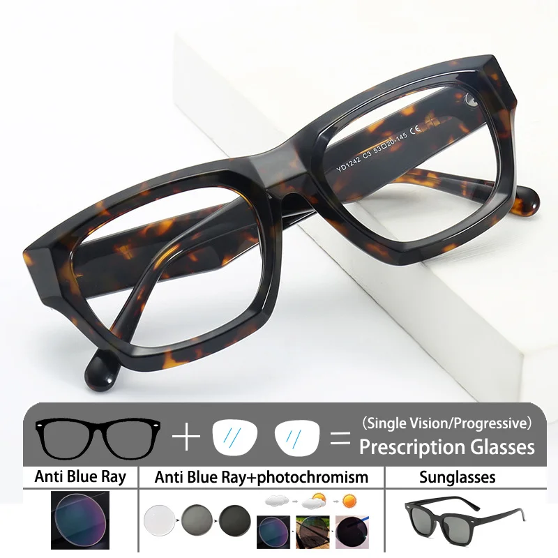 

New Acetate Square Concave Surface Frame Photochromic Anti Blue Ray Women Sunglasses Presbyopic Men Prescription Reading Glasses