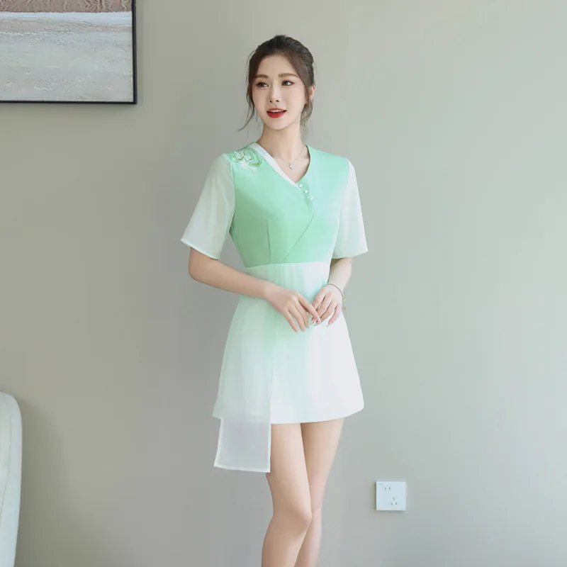 Woman Work Clothes Suit Hotel Waiter Beauty Salon Spa Massage Nail Cafe Sexy Foot Bath Sauna Technician Overall Skirt Uniform