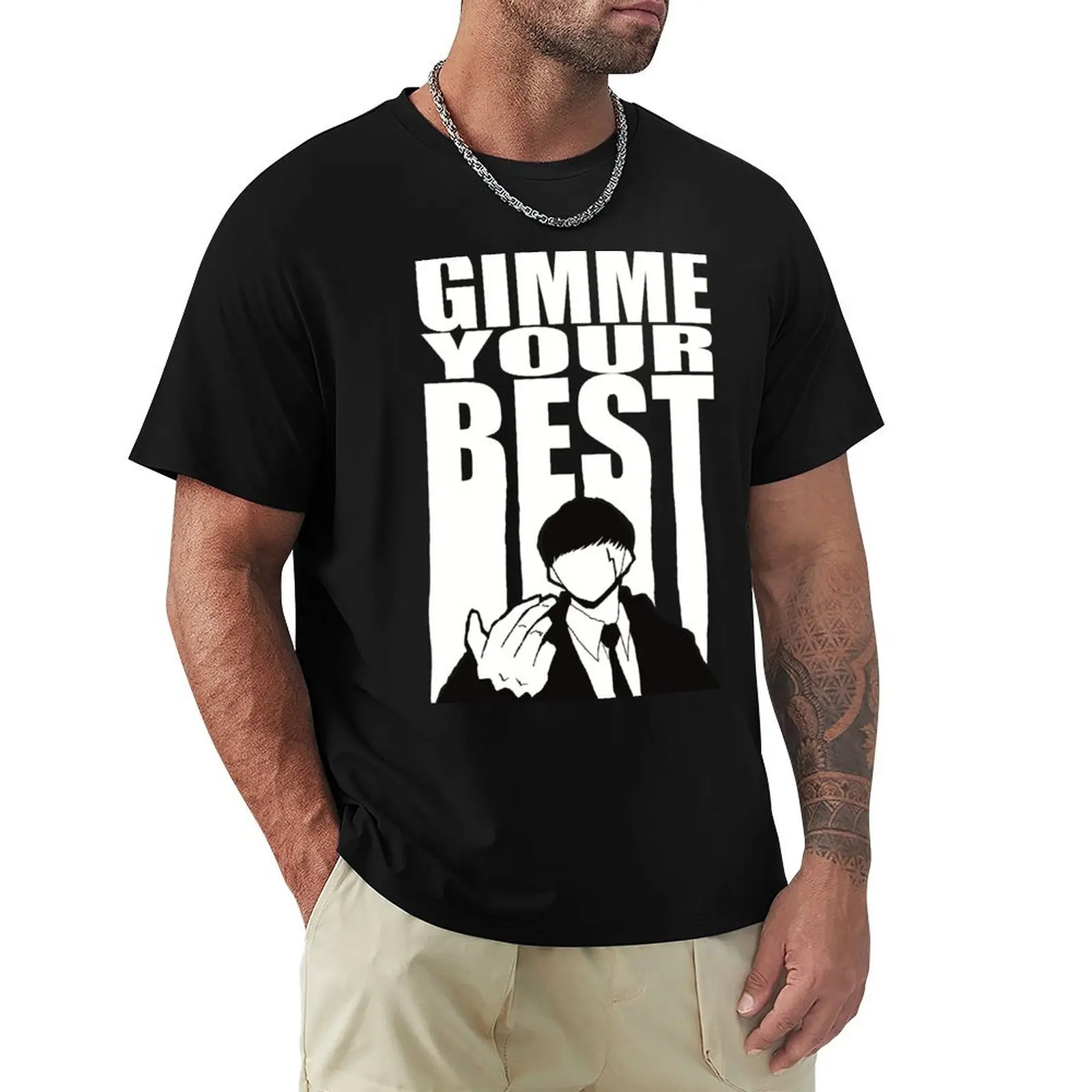 Mashle Mash Best Panel GIMME YOUR BEST Black T-Shirt printed t shirts for man T-Shirt