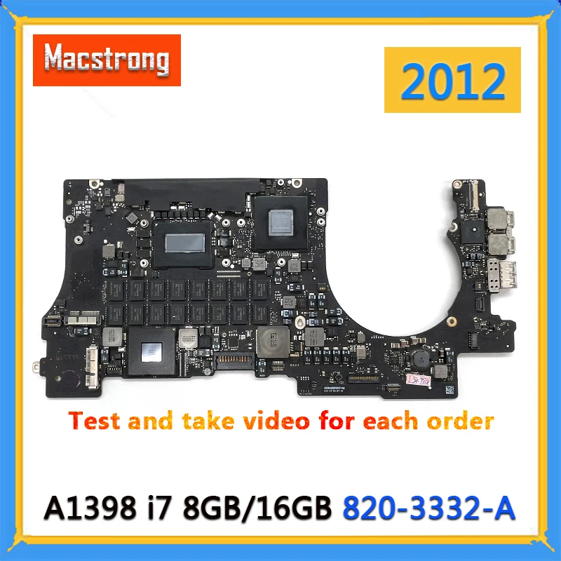 

Original A1398 Motherboard 2012 for MacBook Retina 15" A1398 Logic Board 2.3GHz/2.4GHz/2.6GHz/2.7GHz/2.8GHz 8GB/16GB 820-3332-A