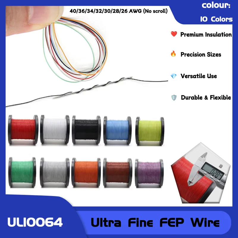 

PTFE Plastic Solder 40/36/34/32/30/28/26 AWG High Conductivity Copper Line 10M 10~100m Ultra Fine UL10064 FEP Wire (No scroll)