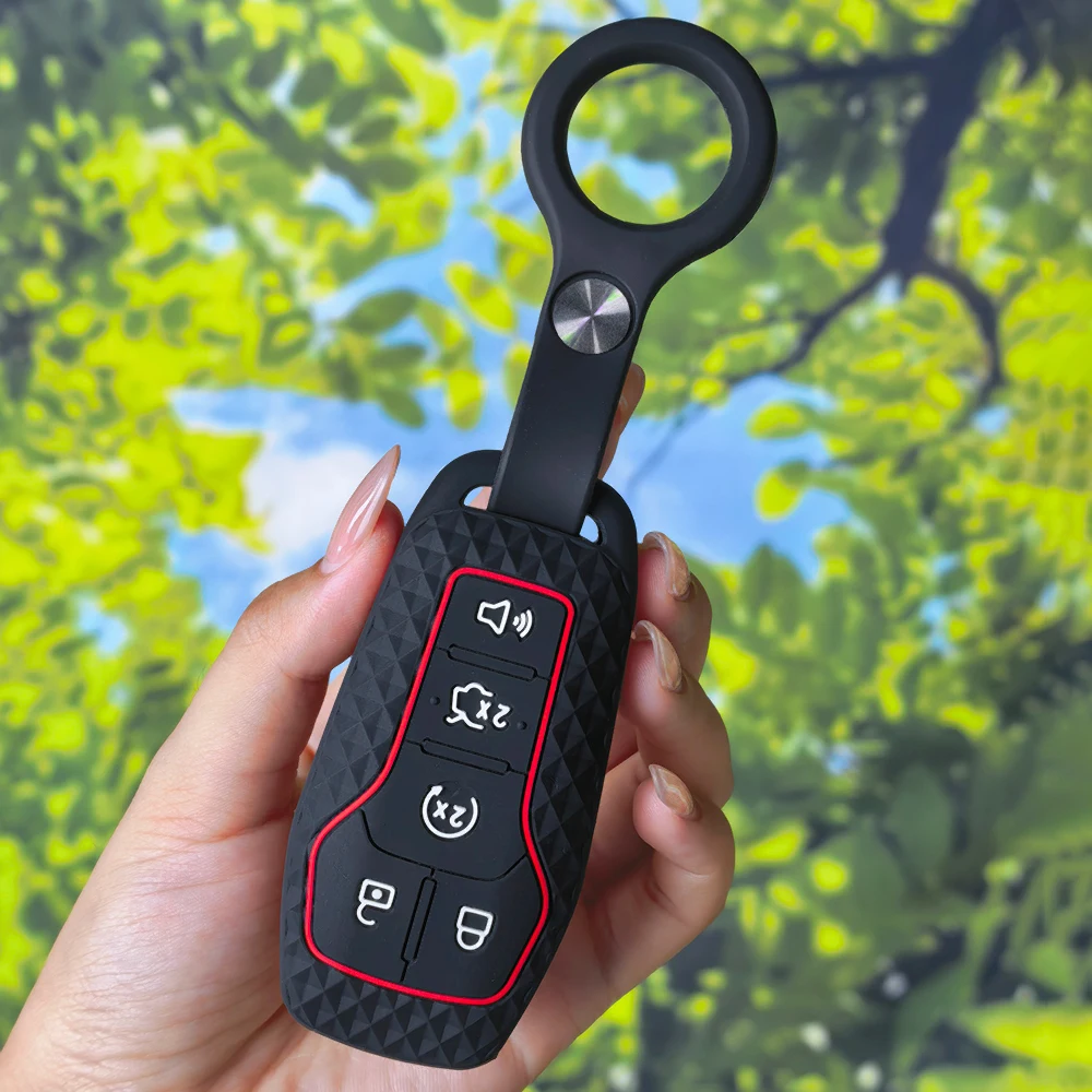 Anti‑Slip Diamond Grain Car Remote Key Case With Keychain 5 Button Holder For Ford Explorer Edge Mustang FSeries Truck 2015‑2017