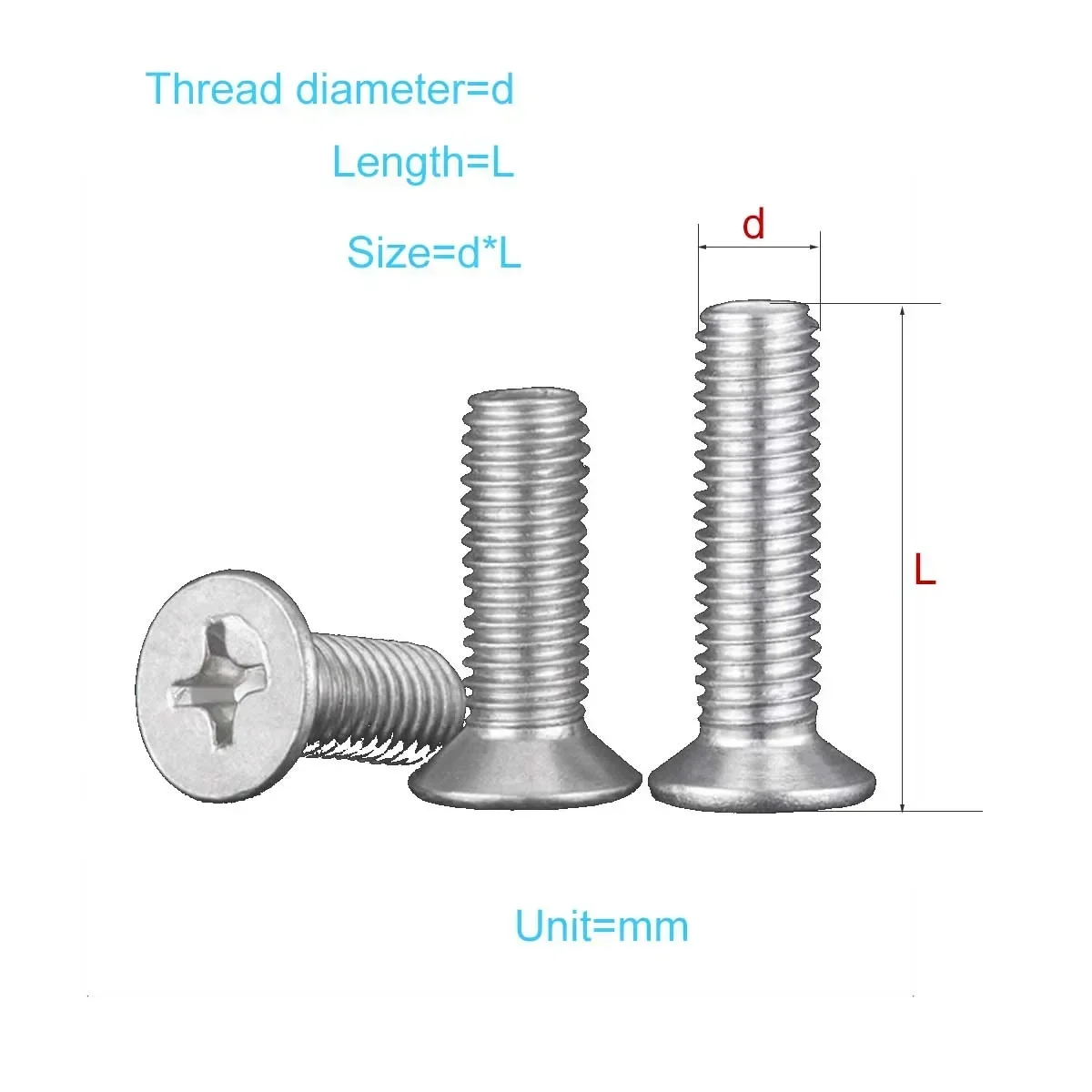 6061 Aluminum Alloy Countersunk Head Screw Flat Head Cross Machine Tooth Aluminum Screw M4M5M6M8