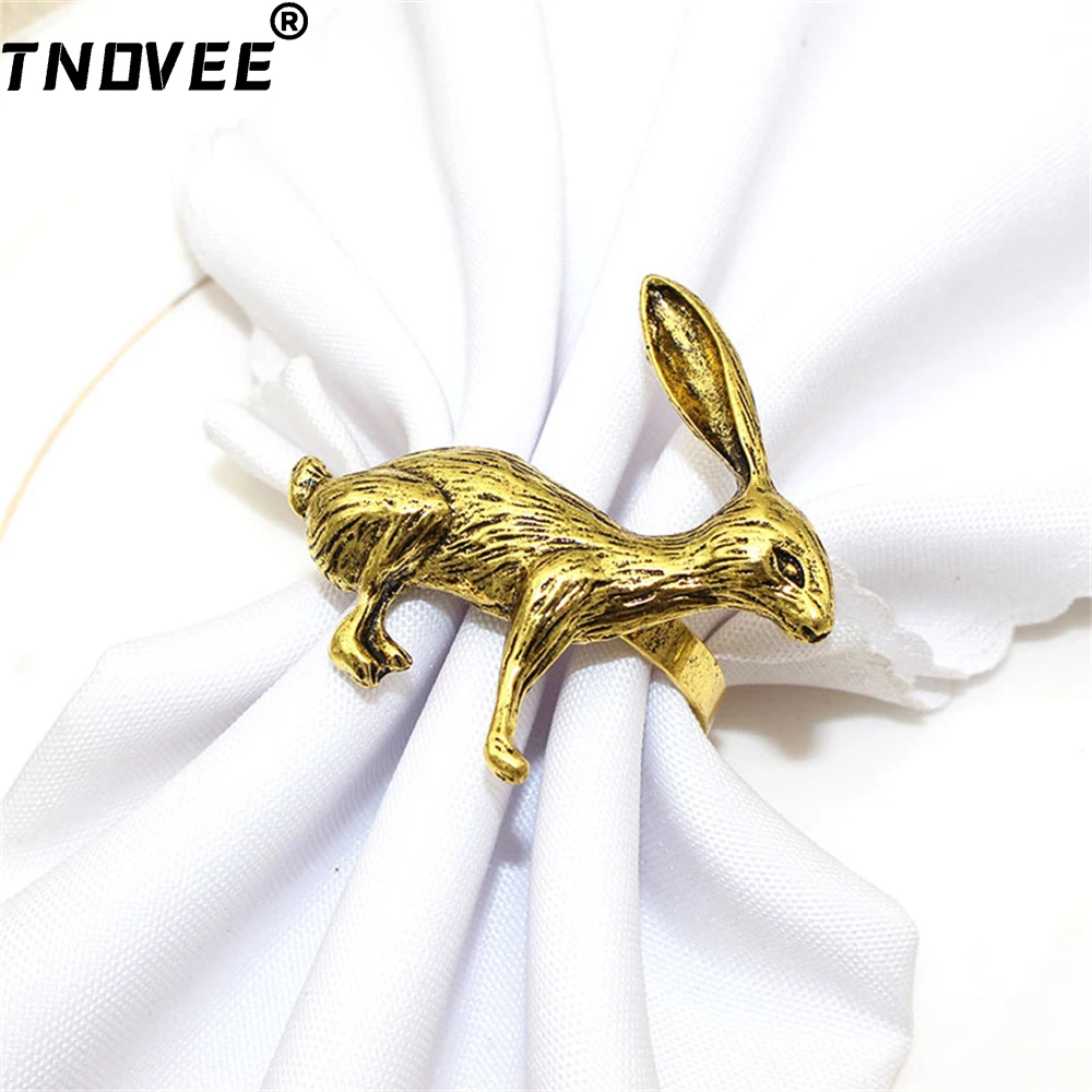 6Pcs Easter Bunny Napkin Rings Table Decor Metal Rabbit Shaped Spring Easter Bunny Napkin Ring Holder for Valentine Wedding Deco