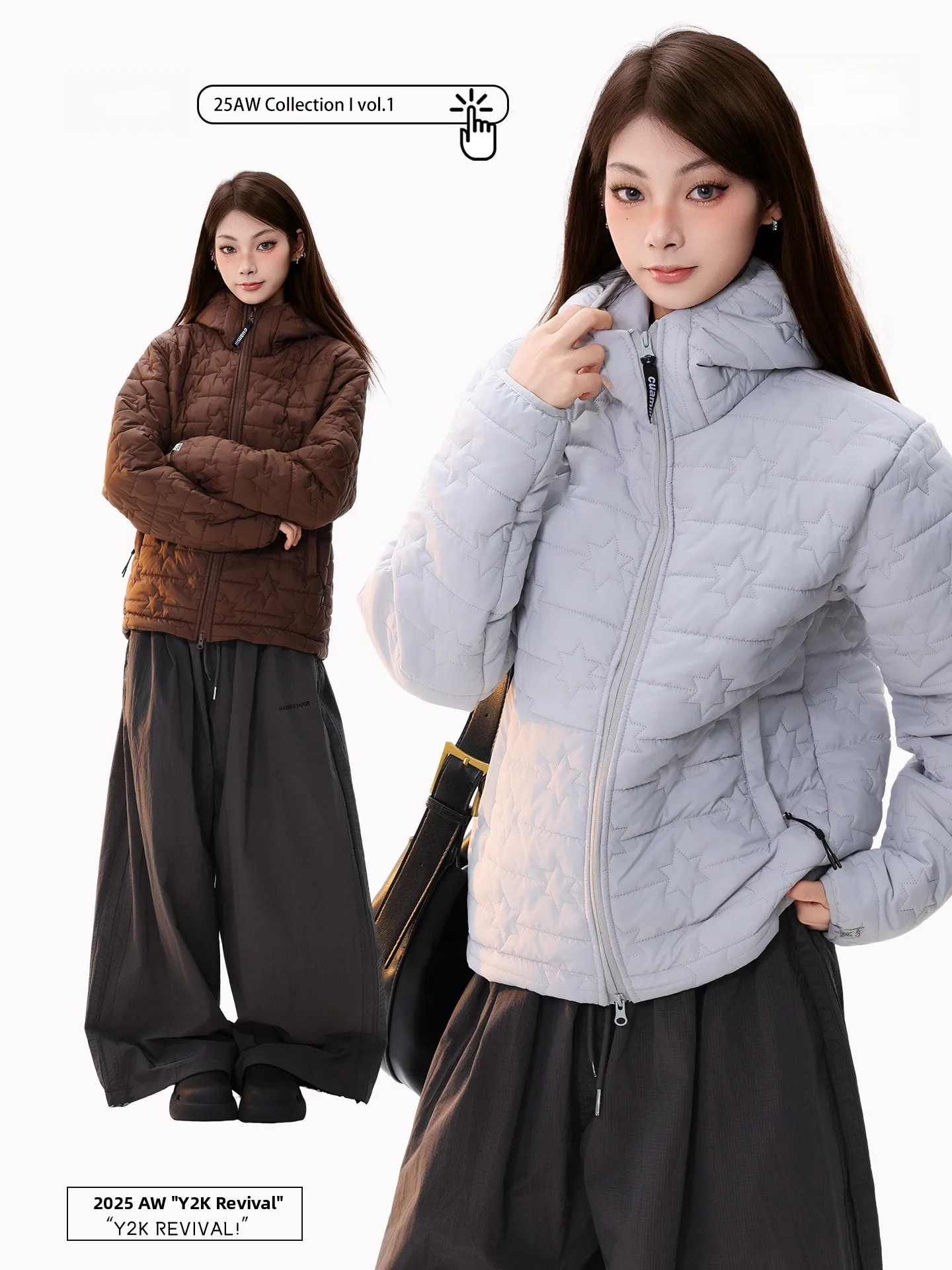 

PBB американский ретро-звездный принт, женское зимнее теплое пальто с капюшоном и воротником-стойкой, уличное свободное пальто