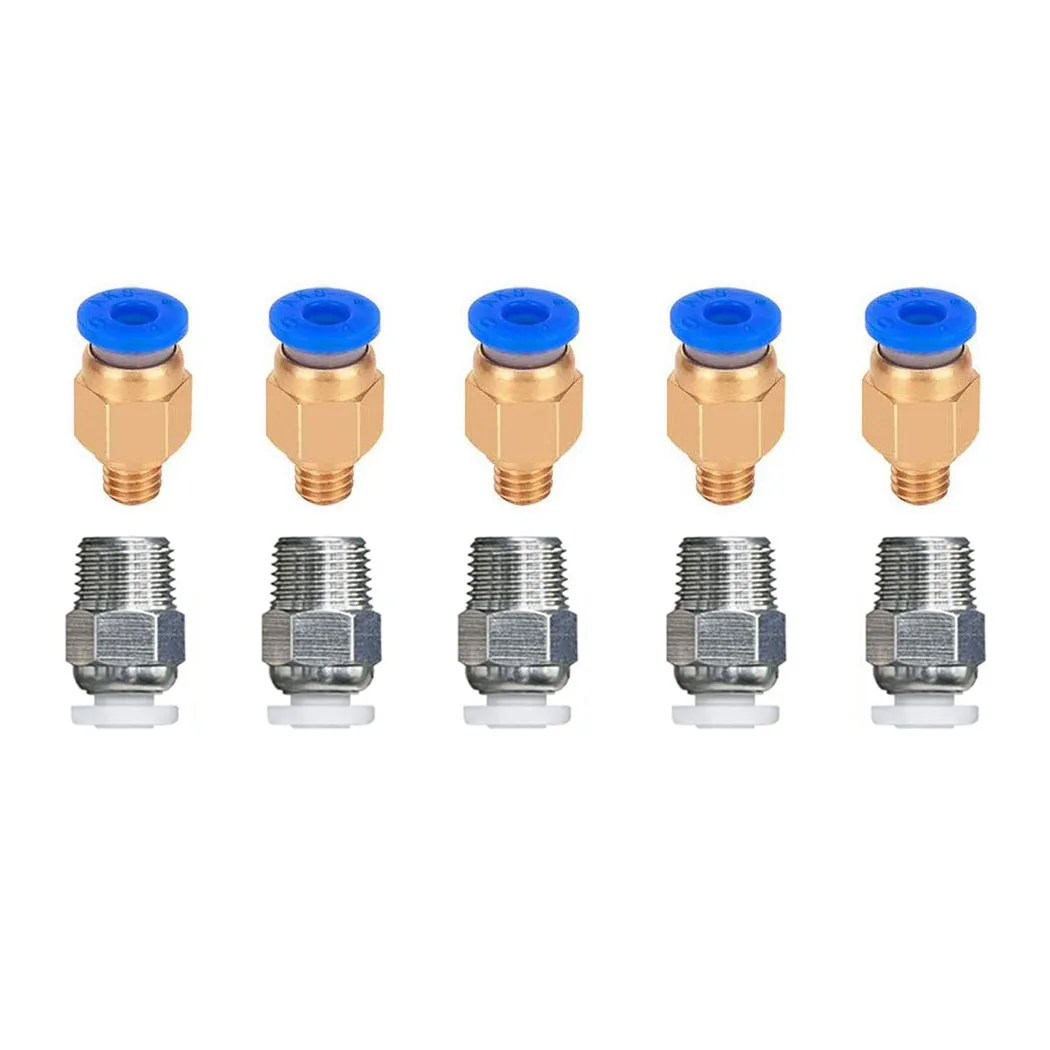 PC4-M6/M10 Pneumatic Connector Fittings Bowden Tube Coupler PTFE Tube Push for Outer Diameter 4 mm Nylon Tube, 3D Printers