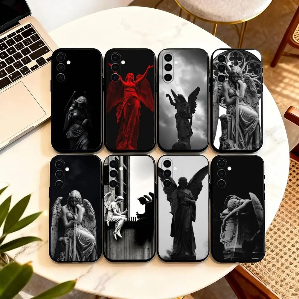 Super Cool Luxury Black Angel Death  Phone Case For Samsung Galaxy A73,A72,A71,A70,A53,A52,A51,Soft Silicone Black Cover