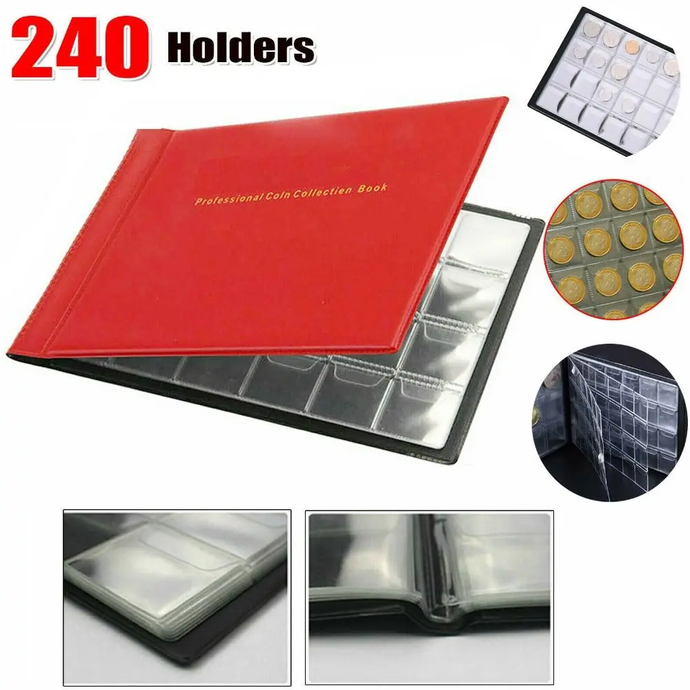 240 Pockets Coin Collection Holder PVC 10 Pages Coin Collecting Album Penny Album Gifts Coin Collection Book for Collectors