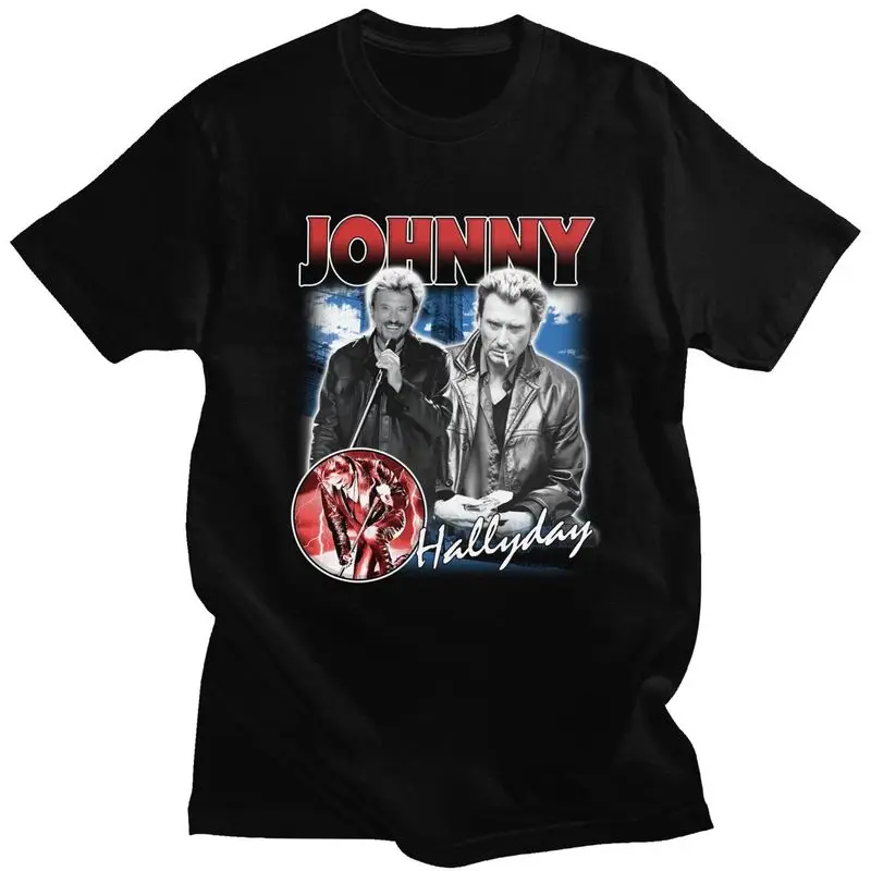 Custom Mens Johnny Hallyday T Shirt Short Sleeves Cotton T-shirt Leisure French Singer Rock Music Tee Loose Fit Clothes