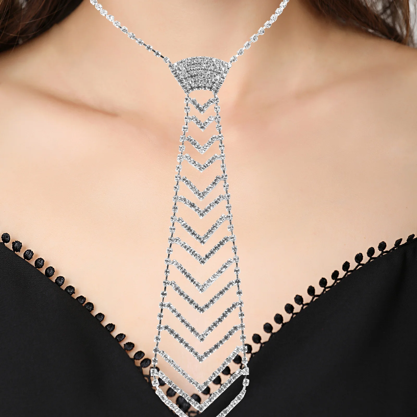 

2Pcs Rhinestone Arrow Tie Sparkle Adjustable Copper Alloy Necktie Wedding Party Costume Jewelry Sparkly Rhinestone Tie for Women