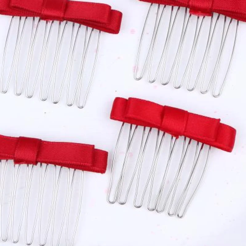 1/3/5Pcs Korean Sweet Cute Red Ribbon Bow Hair Combs Metal Teeth Hair Pin For Daily Wear Parties Wedding Hair Accessories