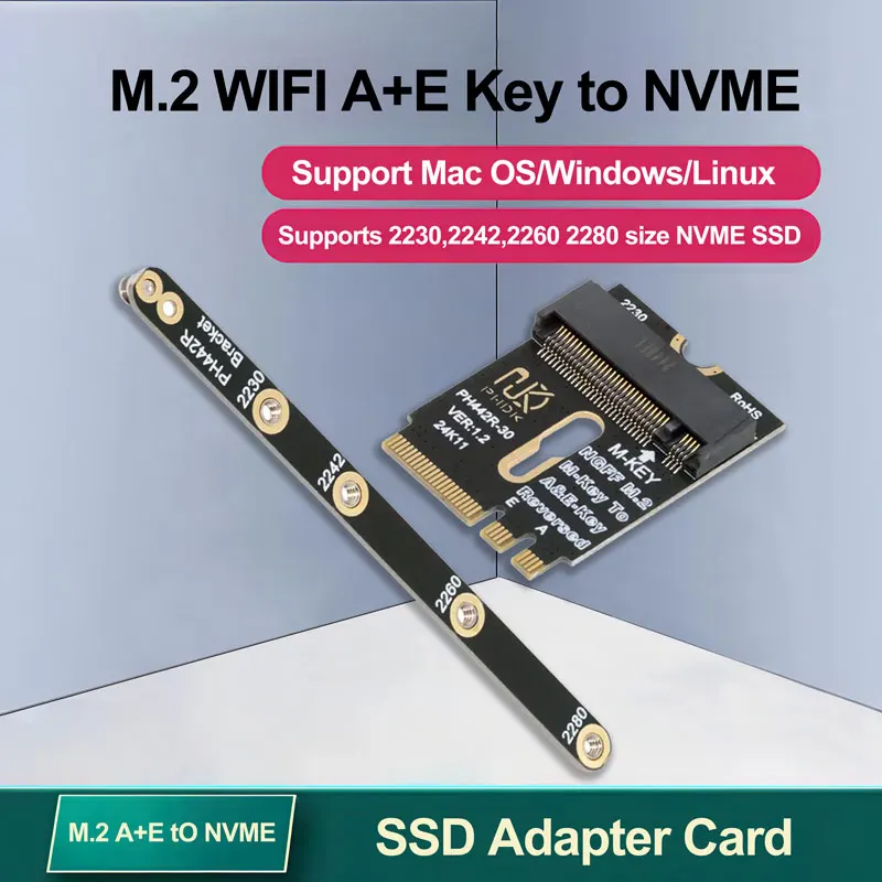 EMagTech Adattatore M.2 WiFi A SSD NVMe PCIe 4.0 Per Slot Key A+E – Supporta 2230/2242/2260/2280