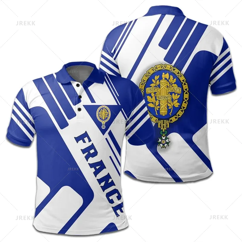 France Emblem Polo Shirt For Men Summer Golf Tennis Short Sleeve Outdoor Running Fitness Tees Round Neck Loose Sports T Shirts image 2