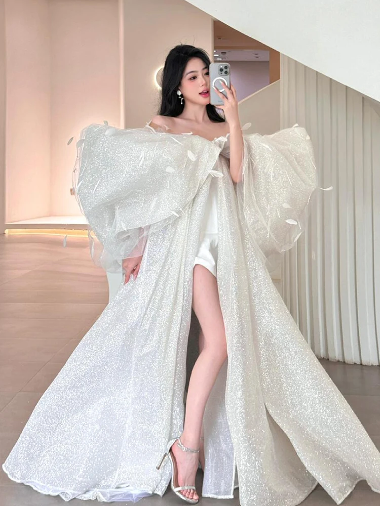 

Ele One-oulder Wedding Dr Knot Bridal Gown Luxury Lightweight Chiffon Guest Dr for Engagement And Birthday