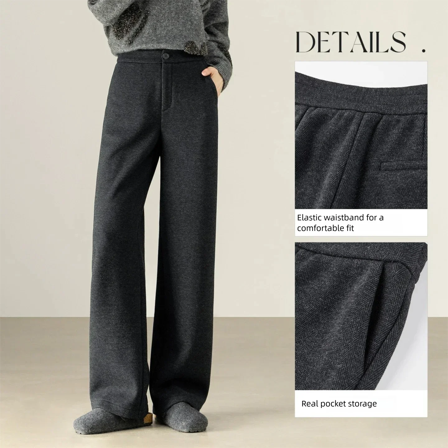 SENTUBILA Pendelhose für Damen, 2025, Winter-Wollmischung, mit Fleece gefüttert, gestrickt, gerade, lange Hose, einfache Damenkleidung 154KA6339