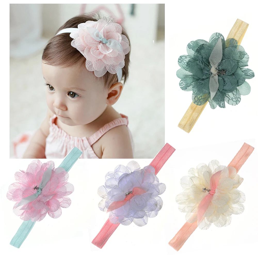 

Baby's Headband Children Sweet Fairy Lace Flower Hair Accessories Handmade Fabric With Elastic Headband for Newborn Party Gift