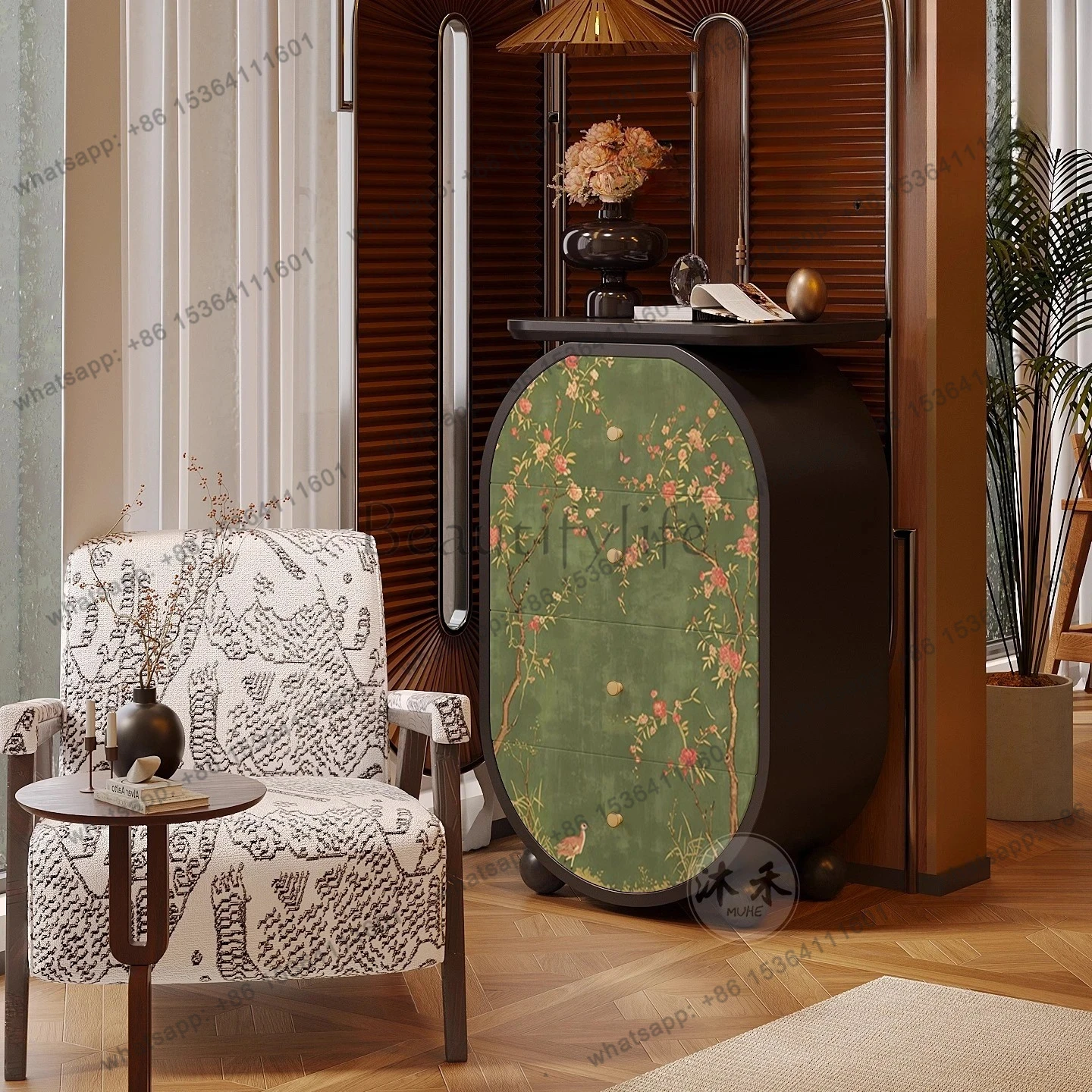 

French retro premium solid wood locker, bedroom wall locker, small side cabinet next to TV