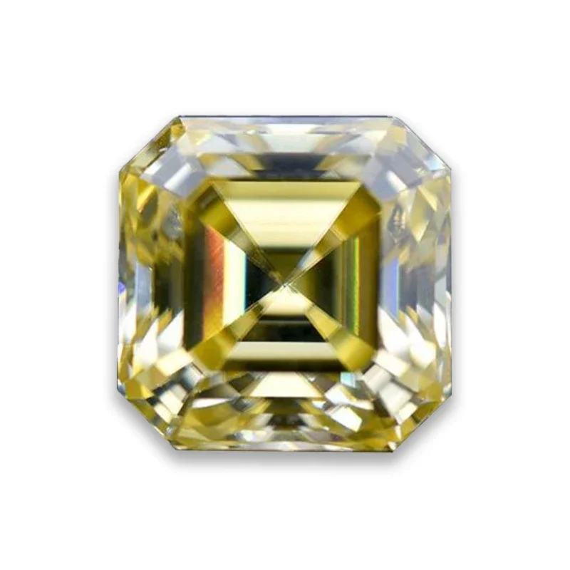 

Moissanite Stone Lemon Yellow Color Asscher Cut Lab Grown Moissanite Jewelry Pass Diamond Tester With GRA Certificate