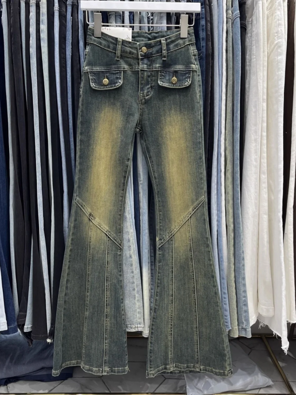 Jeans de Mezclilla Retro de Pierna Ancha para Mujer, Ajustados, Elásticos, Estilo Hot Girl, Pantalones Largos de Cintura Alta con Cierre de Cremallera, Algodón Elástico
