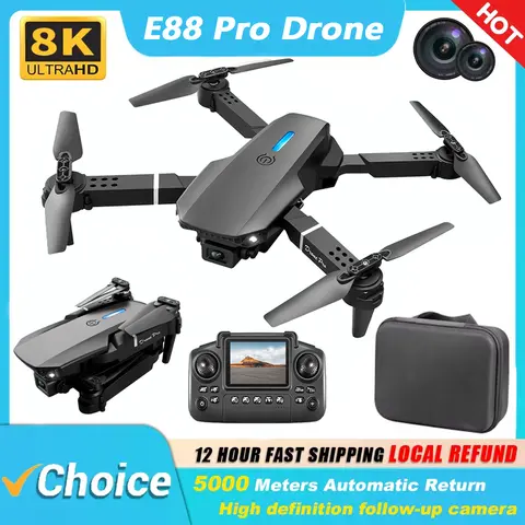 새로운 E88 Pro 드론 전문가용 듀얼 카메라 1080P WIFI FPV HD 항공 촬영 광각 브러시리스 RC 접이식 쿼드콥터