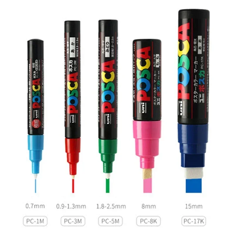 UNI POSCA Markers PC-1M PC-3M PC-5M Set POP Advertising Poster Graffiti Paint Pens Painting Manga Art Supplies Permanent Marker