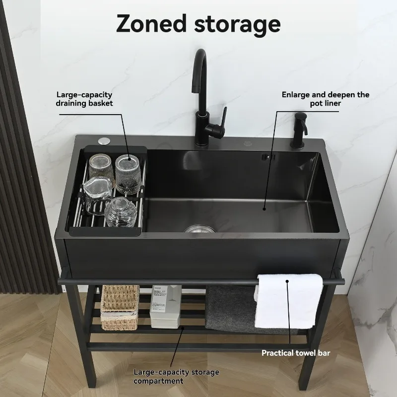 Floor Standing Stainless Steel Dishwashing Sink  A Multi-functional Sink  for Kitchen Balcony Laundry and Vegetable Washing