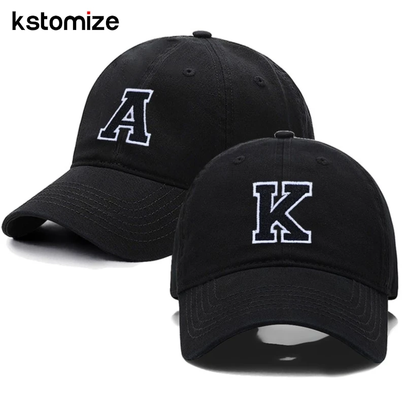 Letters A-Z Embroidery black White Baseball Cap High Quality Soft Cotton Fashion Men Women Sport Visors Adjustable Snapback Caps