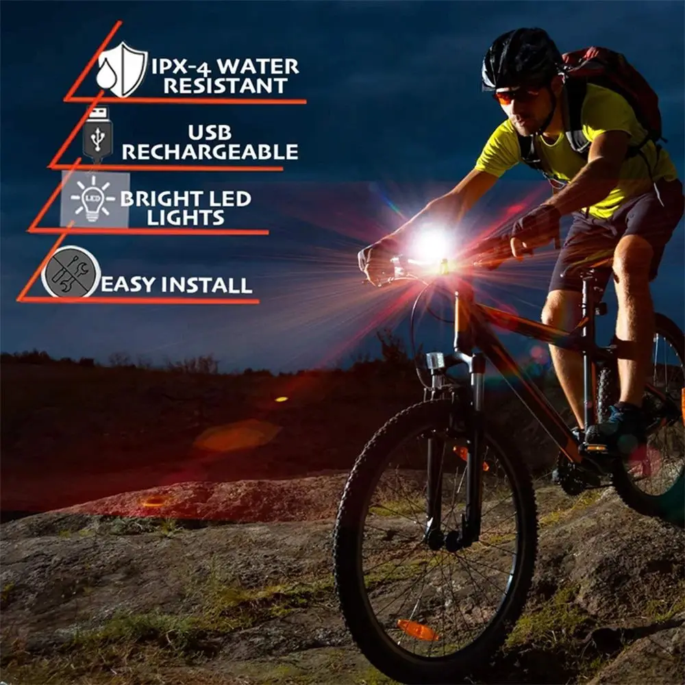 

USB Rechargeable Cycling Bike Taillight 4 Light Mode Front Headlight Mountain Bike Light Rear Back Tail Clip Bicycle Lamp