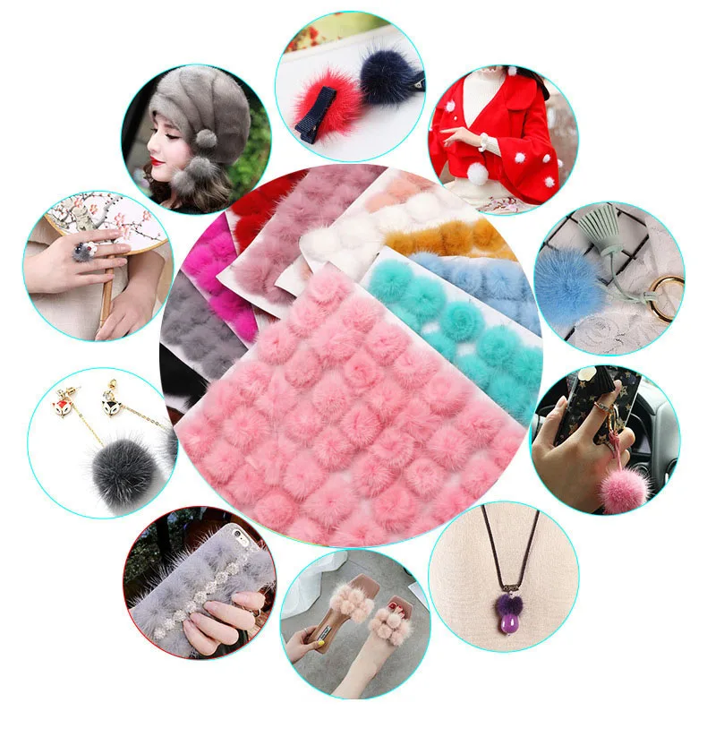 Mink Fur Pompones with Buckle Plush Diy Pompon Balls Colorful soft Pompom Ball for Craft Supplies Material Handmade Accessories