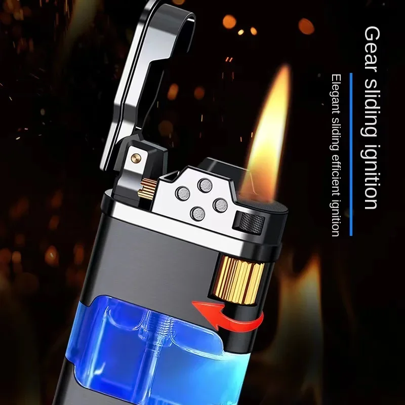 2023Transparent Warehouse Flame Gas Lighter Metal Torch Turbo Unusual  Creative Windproof Blue Butane Cigar Lighter Men\'s Gadget