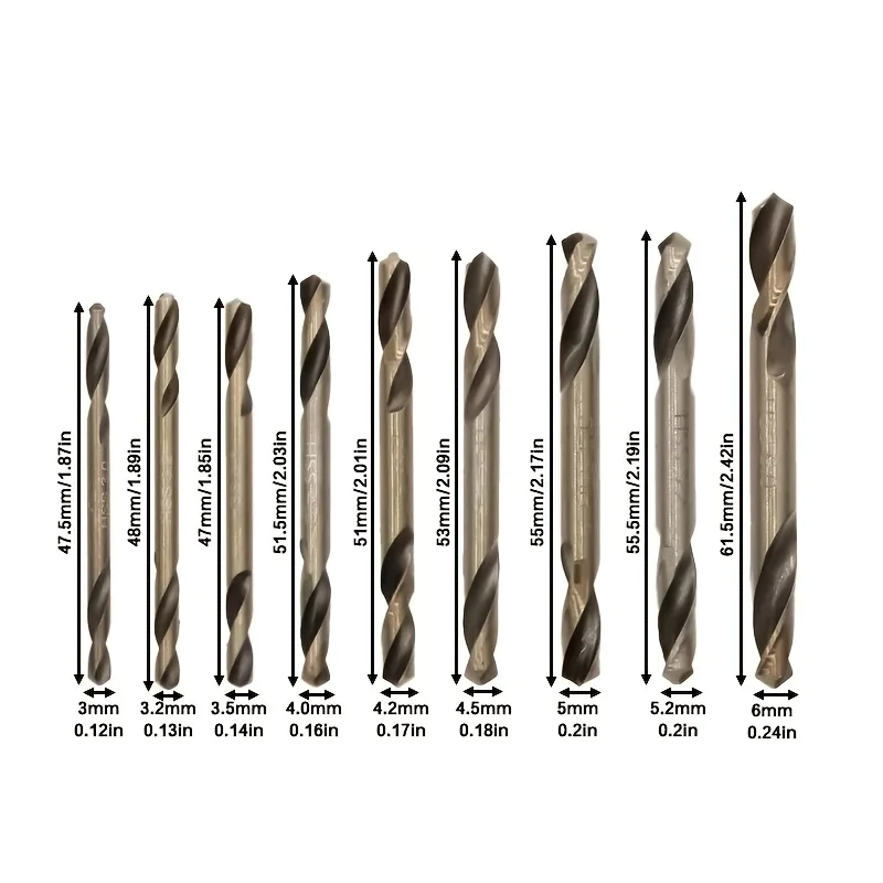HSS 4341 straight handle double head twist drill metal drilling 9pc double-edged drill bit 3-6mm flashlight drill tool accessory